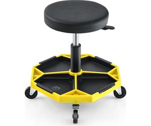 COSTWAY Siège d'atelier à roulettes 41-55cm réglable en hauteur, tabouret de travail pouvant supporter jusqu'à 150 kg, tabouret d'atelier avec tablette & 4 roulettes universelles Jaune