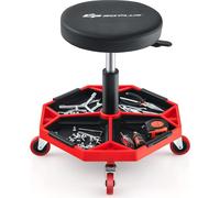 COSTWAY Siège d'atelier à roulettes, charge maximale 150 kg, hauteur réglable de 41 à 55 cm, tabouret d'atelier avec tablette & 4 roulettes universelles, tabouret de travail pour outils, tabouret roul