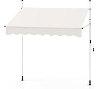 COSTWAY Store à pince 200 cm, Store balcon extérieur sans percer avec manivelle, Store protection solaire réglable en hauteur résistant aux UV blanc