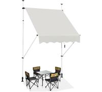 COSTWAY Store Banne Manuel Rétractable sans Perçage 150x125CM-Angle,Hauteur Réglable-en Métal et Tissu-Fenêtre,Balcon,Jardin-Beige