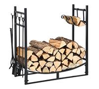 COSTWAY Support à Bois de Chauffage en Fer Forgé, Porte-Bûches avec Capacité de Charge de 50 kg, pour Poêle, Brasero, Intérieur et Extérieur (30" avec 4 Ustensiles)