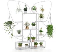 COSTWAY Support de plantes en métal à 6 niveaux, étagère à fleurs avec 4 crochets, étagère à plantes échelle, échelle à plantes support de fleurs pour le jardin, 185 cm blanc