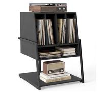 COSTWAY Support de Stockage de Disques Vinyles - 4 roulettes Inclus, Étagères, 5 Compartiments, jusqu'à 180 Vinyle, Noir