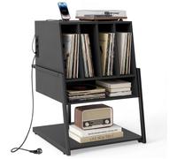 COSTWAY Support de Stockage de Disques Vinyles - Prise, 4 roulettes Inclus, Étagères, 5 Compartiments, jusqu'à 180 Vinyle, Noir