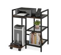 COSTWAY Support d'Imprimante avec Station de Charge, Table d'Imprimante à 3 Niveaux avec Étagères de Rangement, Support Mobile avec roulettes Verrouillables, pour Bureau, Chambre (Marron Rustique)