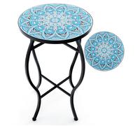 COSTWAY Support Pot de Fleurs -Plateau en Céramique à Motifs Mosaïque Patin Antidérapant Porte Plante en Métal - Intérieur