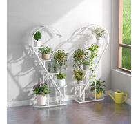 COSTWAY Support pour plantes 5 marches en forme de cœur avec crochets, étagère pour fleurs Échelle pour plantes Protection anti-basculement Métal, Blanc