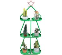 COSTWAY Support pour plantes à 3 niveaux, Support pour fleurs en forme de sapin de Noël, Étagère pour fleurs avec 6 étagères & étoile rouge, Étagère pour plantes Noël Vert