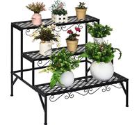 COSTWAY Support pour plantes en métal à 3 niveaux, Étagère multifonctionnelle pour plantes d'exposition pour intérieur & extérieur, Étagère pour plantes Étagère pour fleurs pour terrasse jardin balcon