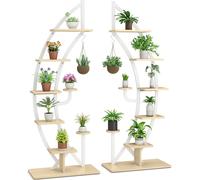 COSTWAY Support pour plantes en métal à 6 niveaux en forme de demi-lune, étagère à fleurs avec 2 petites étagères & crochet supérieur, échelle étagère à plantes anti-basculement, support pour pots de 