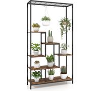 COSTWAY Support pour plantes haut à 6 niveaux, étagère métallique pour plantes d'intérieur de 180 cm de haut avec 10 crochets en S & étagère grillagée pour plusieurs plantes Noir