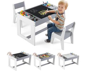 COSTWAY Table 3 en 1 pour enfants avec 2 chaises, ensemble de sièges pour enfants avec espace de rangement, ensemble table et chaises pour enfants avec plateau et séparateurs pour enfants à partir de