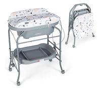 COSTWAY Table à Langer 2 en 1 avec Baignoire 20L Plateau de Rangement, Commode à Langer Pliable Couches Étanches Roue Universelle à Frein Baignoire Charge 35KG, pour Bébé 0-12 Mois (Gris)