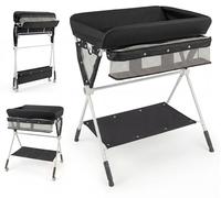 COSTWAY, table à langer 3 en 1, commode à langer sur roulettes, station de change avec étagère et panier de rangement, plateau de change supportant jusqu'à 11 kg, couleur noire