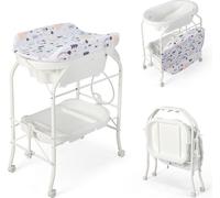 COSTWAY Table à langer 4 en 1 jusqu'à 35 kg, table à langer avec baignoire, matelas à langer & roues universelles, station de change pour bébé de 0 à 12 mois, blanc