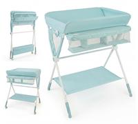 COSTWAY : Table à langer 4 en 1 pour bébé, comprenant une table à langer, une station de bain, un étagère à chaussures et un porte-vêtements. Combinaison de table à langer sur roulettes avec panier de
