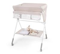 COSTWAY Table à Langer Pliante pour Bébé avec Roulettes Étagère et Panier, 3 Hauteur Réglable, pour Nouveau-nés 0-1 An Beige
