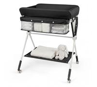 COSTWAY Table à Langer Pliante pour Bébé avec Roulettes Étagère et Panier, 3 Hauteur Réglable, pour Nouveau-nés 0-1 An Noir