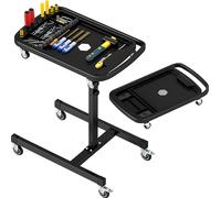COSTWAY Table à outils 2 en 1 à roulettes, table de travail réglable en hauteur avec compartiment amovible, chariot à outils de mécanicien jusqu'à 60kg de charge