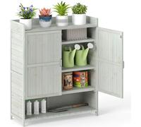 COSTWAY Table à plantes, armoire de jardin avec plan de travail, meuble bas, étagères amovibles & 2 portes, armoire Outdoor, table de travail de jardin en bois, gris
