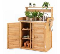 COSTWAY Table à plantes avec meuble bas, plan de travail & étagères amovibles, table de travail outdoor résistante aux intempéries, table à fleurs 87x45x120cm nature