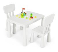 COSTWAY Table avec 2 Chaises pour Enfants 1-7 Ans, Dossier Ergonomique Hauteur Scientifique pour Manger Dessiner Écrire, Blanc