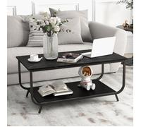 COSTWAY Table Basse à 2 Niveaux avec Plateau Imitation Marbre, 105x55x46,5 CM, Table Salon Rectangulaire Moderne en Métal, Noir