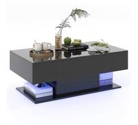 COSTWAY Table Basse avec 20 Lumières LED Colorées, Table d'Appoint avec 22 Modes et Tiroirs, Télécommande, Finition Brillante, Noir