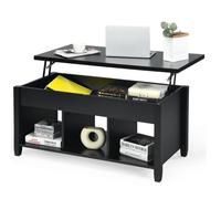 COSTWAY Table Basse avec Plateau Relevable avec 3 Compartiments Ouverts et Dispositif de Levage Pneumatique pour Salon Bureau, Noir