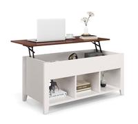 Table basse avec plateau relevable 3 compartiments ouverts pour rangement polyvalents pour salon bureau blanc