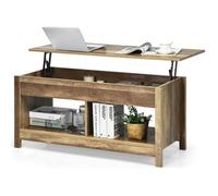 COSTWAY Table Basse avec Plateau Relevable, avec Espace de Rangement Caché et Etagère Inférieur, 109 x 47,5 x 50-63 cm