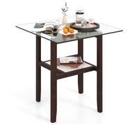 COSTWAY Table Basse en Verre Trempé à 2 Niveaux, Cadre en Bois d'Hévéa, Table Basse Salon Carrée de 61 cm our Chambre Bureau