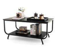 COSTWAY Table Basse Imprimée Marbre 2 Niveaux, Table de Salon Rectangulaire avec Cadre en Métal Noir pour Bureau Salle de Réception