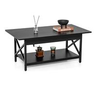 COSTWAY Table Basse Moderne à 2 Niveaux, 110 x 60 x 48 CM, Table de Salon avec Cadre Métallique en Forme X, Pieds Réglables, Noir