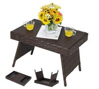 COSTWAY Table Basse Pliante de Jardin en Rotin PE Anti-UV, Table d'Appoint pour Jardin, Cour, Patio, Piscine, 60 x 40 x 40 CM