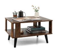 COSTWAY Table Basse Rectangulaire à 2 Niveaux, 70 x 50 x 41 CM, Table d'Appoint avec Patins Antidérapants, Style Industriel, Marron
