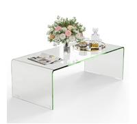 COSTWAY Table Basse Rectangulaire en Verre Trempé, 108x50x35 CM, Table de Salon en Forme de U avec Bords Arrondis Lisses Charge