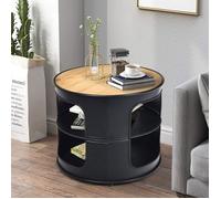 COSTWAY Table Basse Ronde avec Structure en Métal, Inclus Etagères de Rangement à 3 Niveaux, Style Industriel Charge 50KG