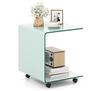COSTWAY Table Basse Roulette en Verre Trempé Transparente, 4 Roues , 45 x 39,5 x 48 cm en Form U pour Salon, Bureau, Chambre,Blanc