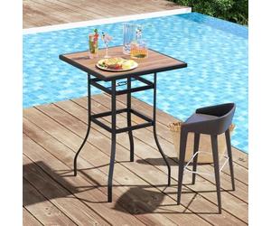 COSTWAY Table Carrée de Jardin 70 cm, Trou de Parasol de 39 mm, Table Haute de Bar pour Cour Patio Porche Bord de Piscine