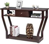 COSTWAY Table Console - 120x30x81CM - 1 Tiroir et 2 Compartiments pour Rangement, Style Campagne, Meuble d'Entrée Marron