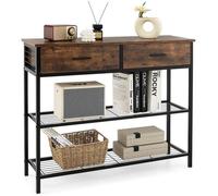 COSTWAY Table Console à 2 niveaux, 2 Tiroirs - 100 x 30 x 81,5 CM,Style Industriel. Cadre en Métal, Meuble d' Entrée Marron