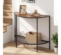 COSTWAY Table Console Demi-Lune 2 Niveaux Entrée Couloir Salon | Console Entrée Industriel Surélevée, Étagère à Grille Métallique, 2 Kits Anti-Basculement, 93x30x80cm