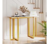 COSTWAY Table Console Effect Marbre, Console Entree Couloir Doré, Cadre en Métal, Design Géométrique, Table d'Entree pour Salon, 107 x 40 x 79,5 cm (Doré)