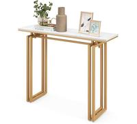 COSTWAY Table Console, Effet Marbre - 110 x 30 x 81 CM, Meuble d'Entrée de Style Scandinave Cadre en Métal Or