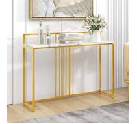 COSTWAY Table Console Imprimée Marbre -120 x 32,5 x 88 CM - Cadre en Métal Doré Meuble d'entrée Style Scandinave Moderne