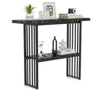COSTWAY Table Console Marbre à 2 Niveaux Scandinave, Meuble d'Entrée Doré Cadre en Métal, Console Meuble pour Entrée, Salon, Chambre, Doré (Noir marbre)