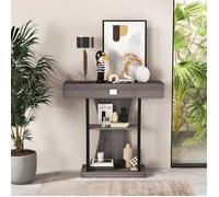 COSTWAY Table Console, Meuble d'Entrée - 3 Étagères, 1 Tiroir - L91 x P30 x H88 - Style Scandinave Gris