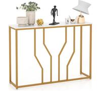COSTWAY Table Console, Meuble d'Entrée Effet Marbre 110 x 30 x 80 CM Design Géométrique Moderne Cadre en Métal Doré