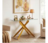 COSTWAY Table Console pour Entrée en Verre Trempé Transparent , Cadre en Métal Robustes L115 x l45 x H78 CM Or